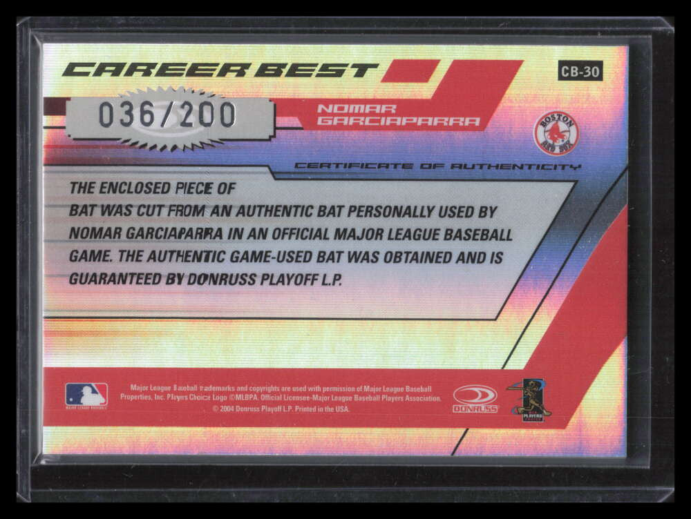 2004 Donruss Elite Career Bests Bats 30 Nomar Garciaparra Bat 36/200