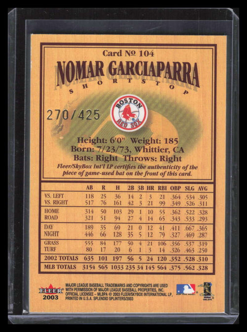 2003 Fleer Splendid Splinters Bat Chips 104 Nomar Garciaparra Bat 270/425