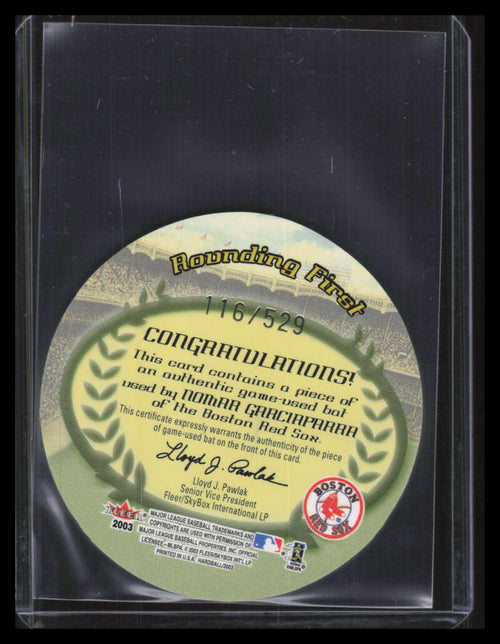2003 Fleer Hardball Round Trippers Rounding First Nomar Garciaparra Bat 116/529