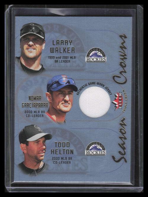 2002 Fleer Triple Season Crowns Game Used 2b Helton Walker Garciaparra Jersey