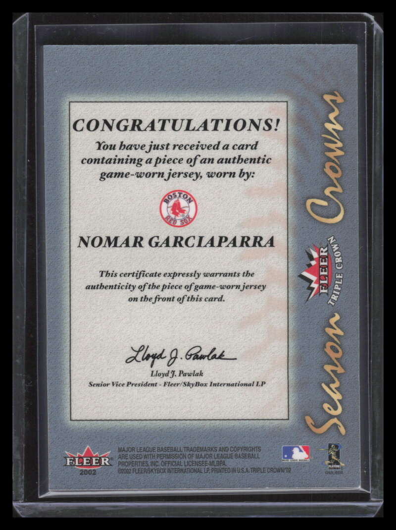2002 Fleer Triple Season Crowns Game Used 2b Helton Walker Garciaparra Jersey