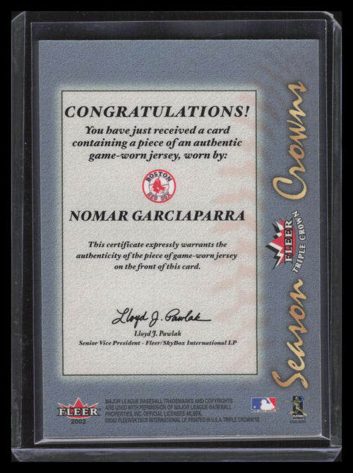 2002 Fleer Triple Season Crowns Game Used 2b Helton Walker Garciaparra Jersey