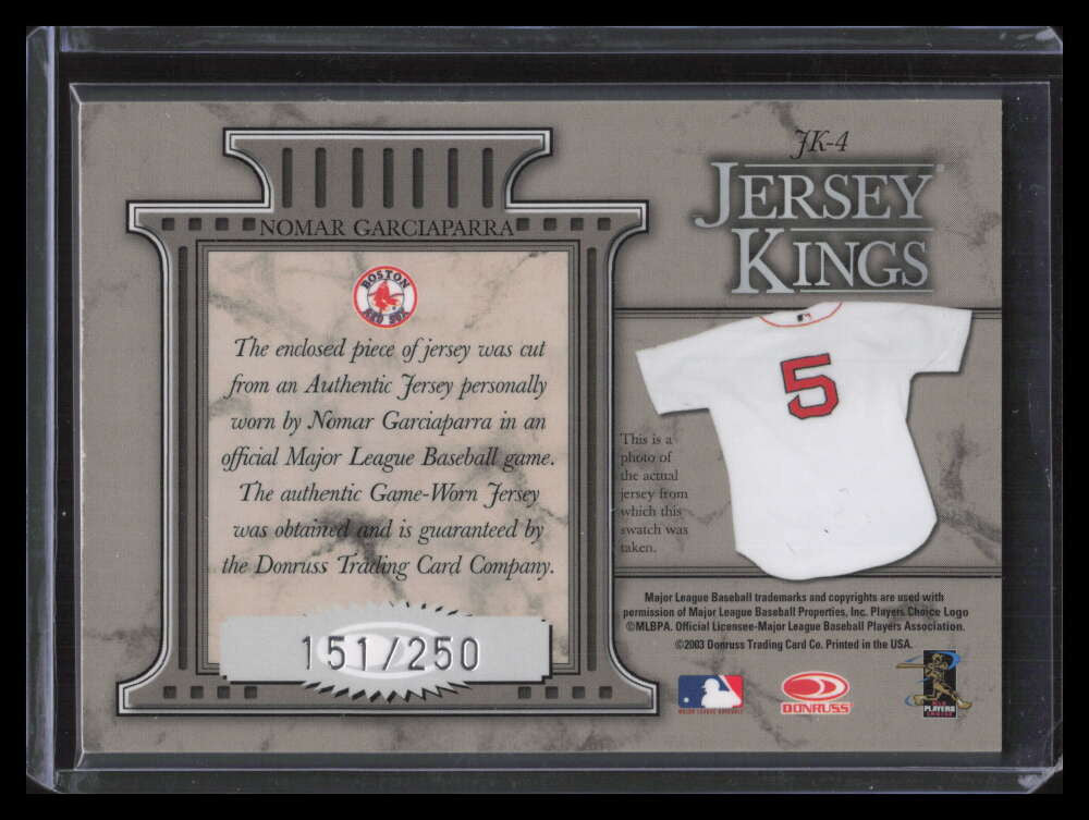 2004 Donruss Jersey Kings 4 Nomar Garciaparra 03 151/250 2003