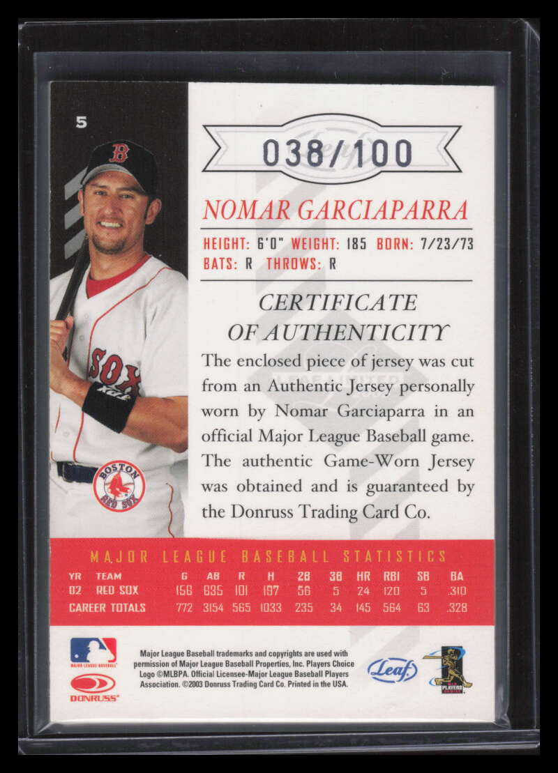 2003 Leaf Limited Threads 5 Nomar Garciaparra H Home Jersey 38/100