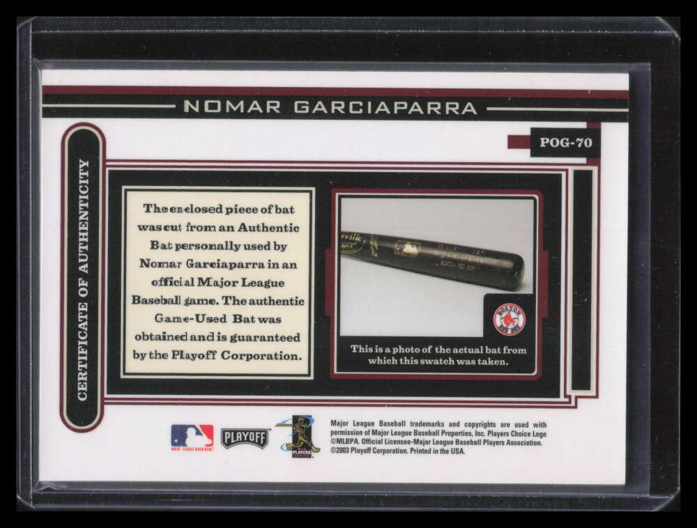 2003 Playoff Piece of the Game pog70 Nomar Garciaparra Bat