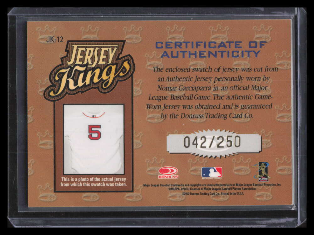 2002 Donruss Jersey Kings jk12 Nomar Garciaparra Jersey 42/250