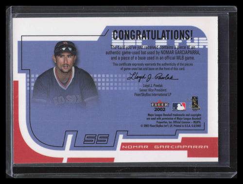 2002 E-X Hit and Run Game Bat and Base 3 Nomar Garciaparra Dual Bat Base
