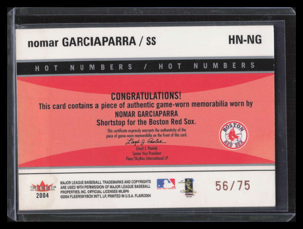 2004 Flair Hot Numbers Game Used Copper NG Nomar Garciaparra Jersey 56/75