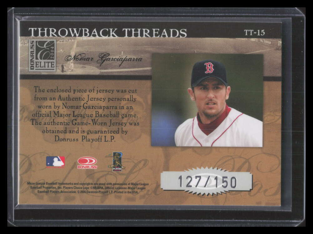 2004 Donruss Elite Throwback Threads 15 Nomar Garciaparra Jersey 127/150