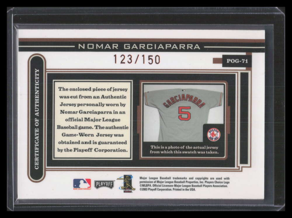 2003 Playoff Piece of the Game Bronze pog71 Nomar Garciaparra Jersey 123/150