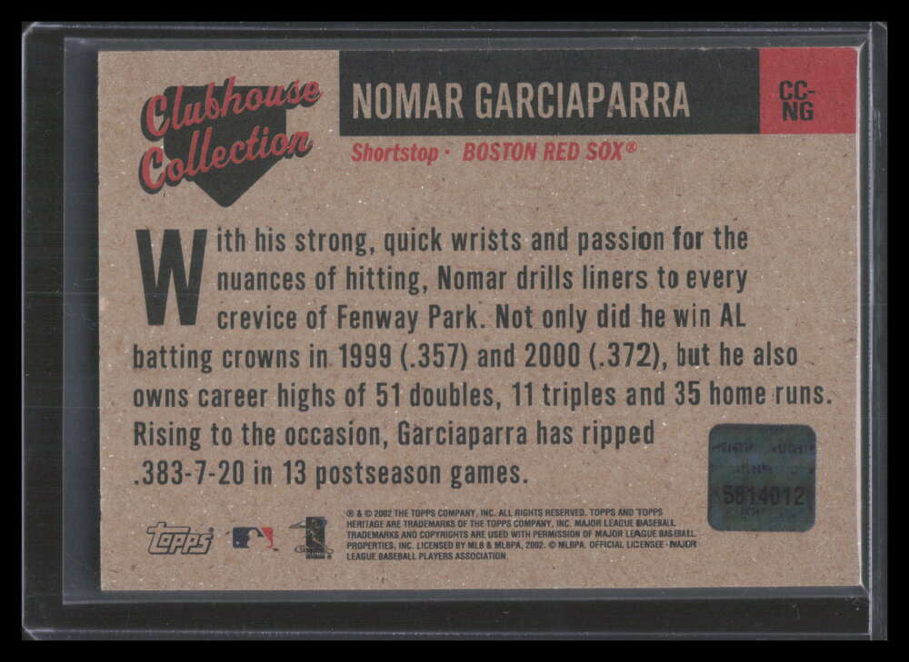 2002 Topps Heritage Clubhouse Collection CCNG Nomar Garciaparra Bat