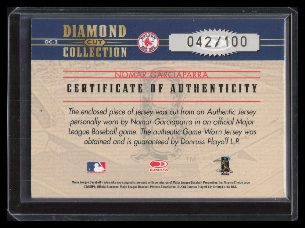 2004 Diamond Kings Diamond Cut Jerseys dc2 Nomar Garciaparra Jersey 42/100