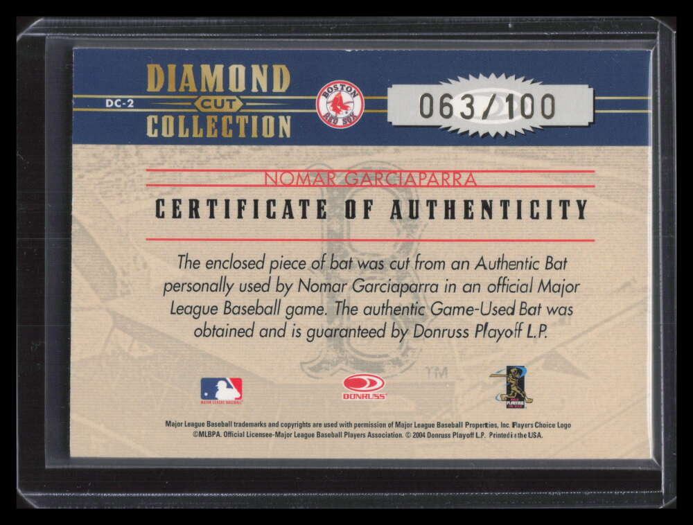 2004 Diamond Kings Diamond Cut Bats dc2 Nomar Garciaparra Bat 63/100
