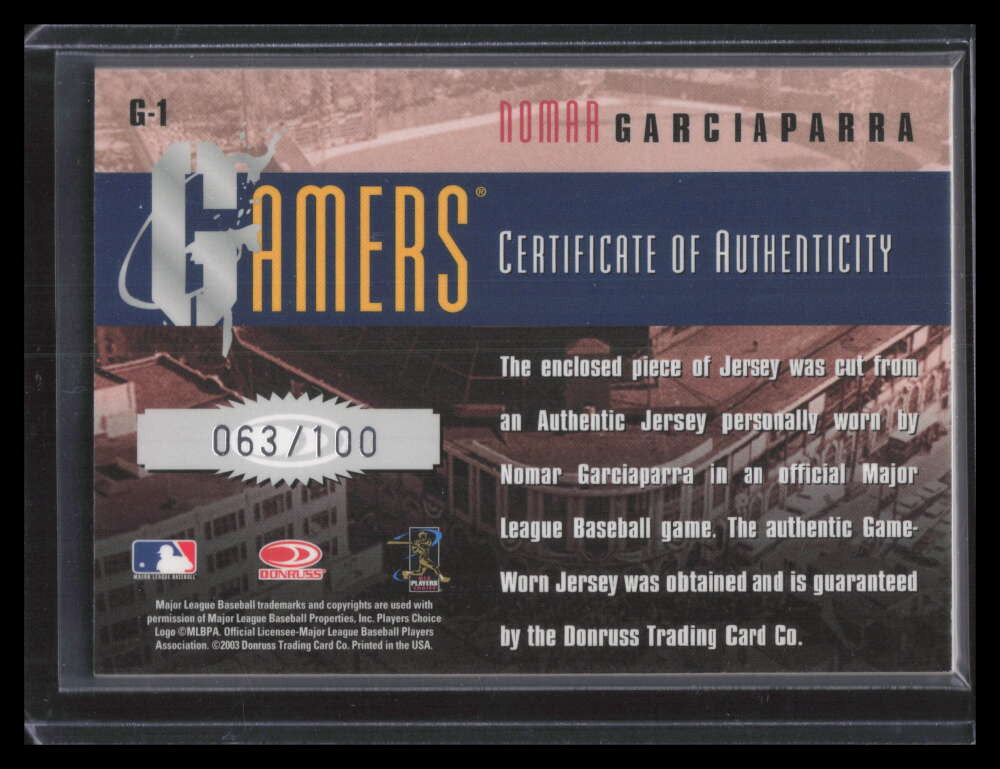 2003 Donruss Gamers Position 1 Nomar Garciaparra Jersey 63/100