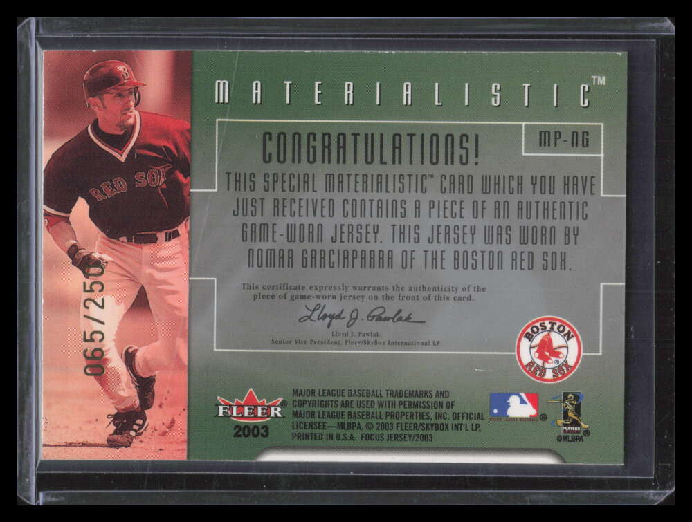 2003 Fleer Focus JE Materialistic Plus Game NG Nomar Garciaparra Jersey 65/250