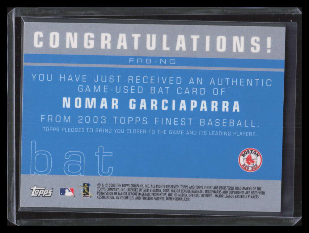 2003 Finest Bat Relics NG Nomar Garciaparra Bat