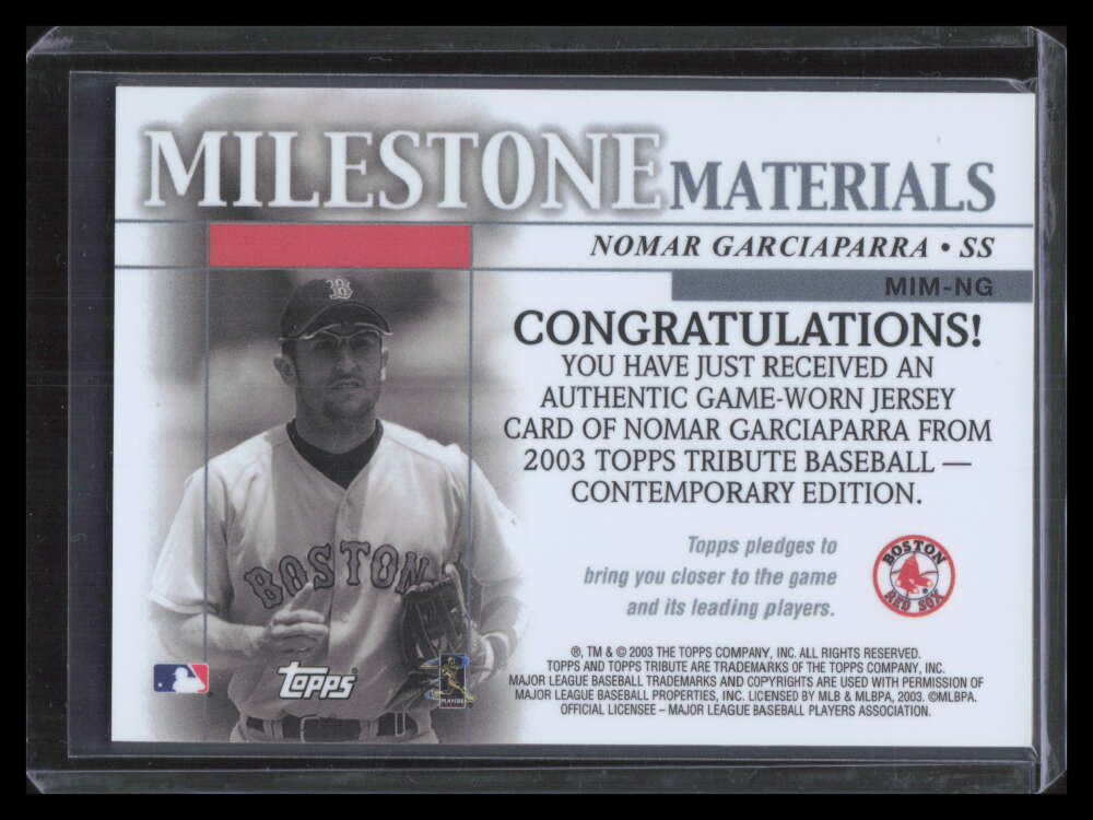 2003 Topps Tribute Contemporary Milestone Materials NG Nomar Garciaparra Jersey
