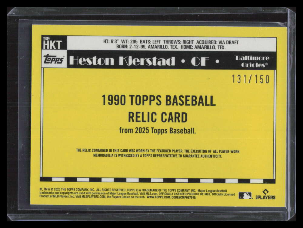 2025 Topps '90 Topps Relics Blue t90rhkt Heston Kjerstad Jersey 131/150