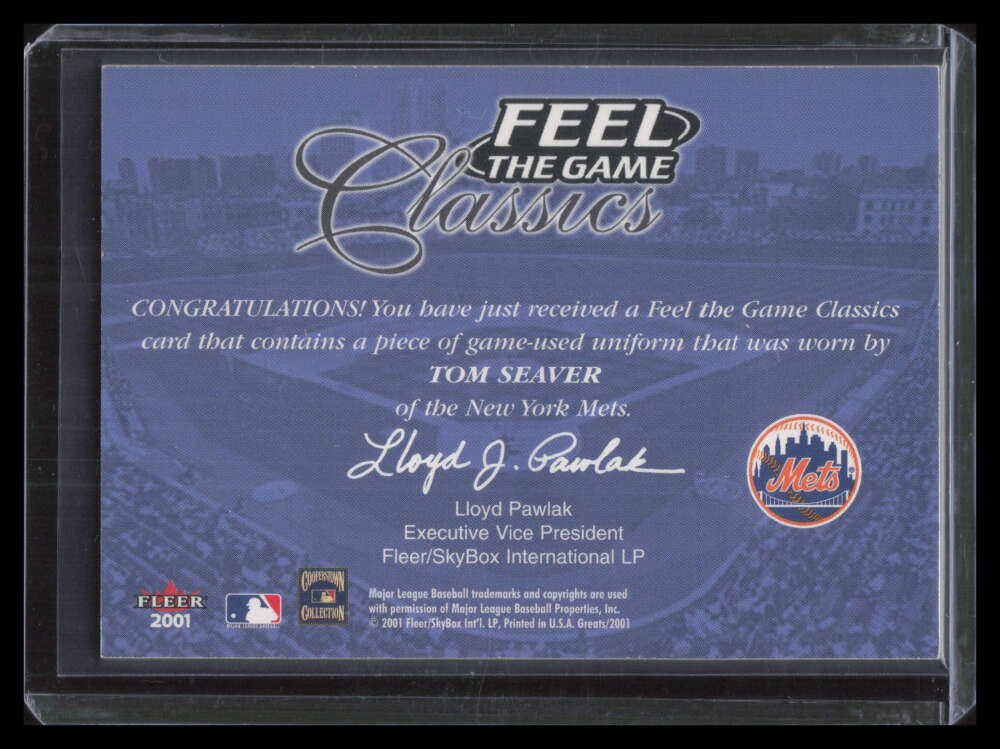 2001 Greats of the Game Feel the Game Classics 20 Tom Seaver Jersey