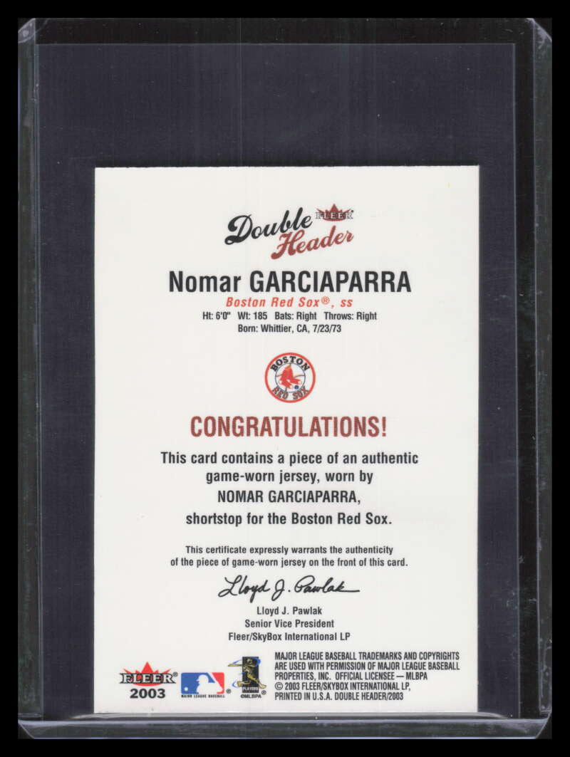 2003 Fleer Double Header Flip Card Game Used NG Nomar Garciaparra Jersey SP /200