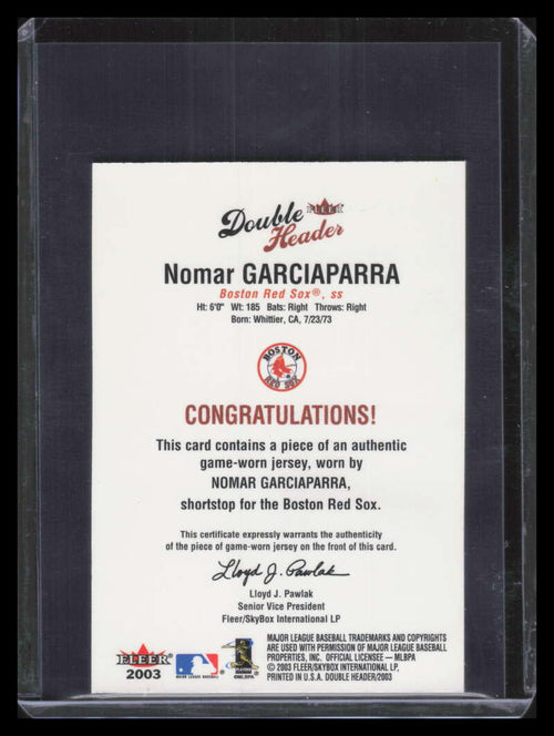 2003 Fleer Double Header Flip Card Game Used NG Nomar Garciaparra Jersey SP /200