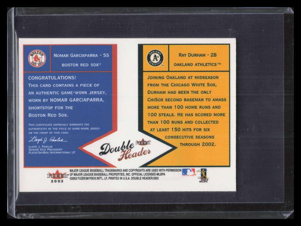 2003 Fleer Double Header Keystone Combinations Durham Garciaparra Jersey /175