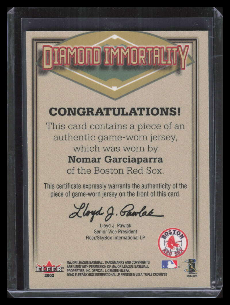 2002 Fleer Triple Crown Diamond Immortality 3 Nomar Garciaparra Jersey SP /150