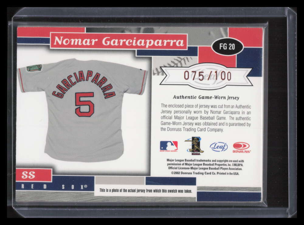 2002 Leaf Certified Fabric of the Game 20ba Nomar Garciaparra Jersey 75/100