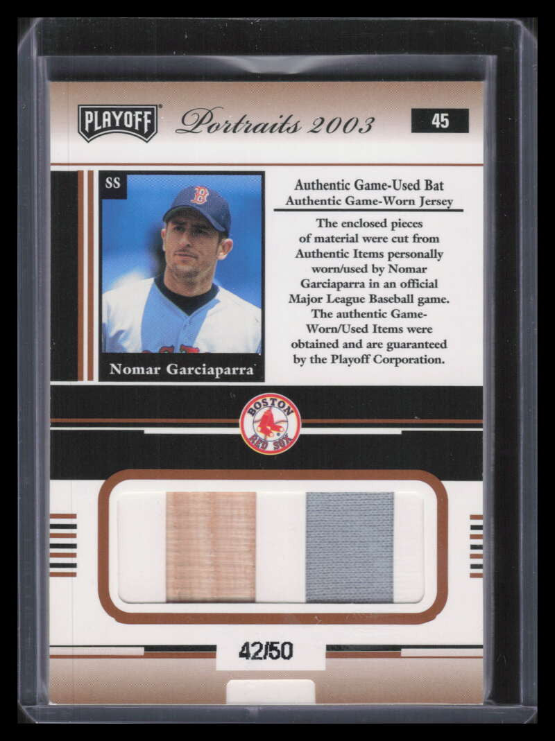 2003 Playoff Portraits Materials Bronze Nomar Garciaparra Dual Bat Jersey 42/50