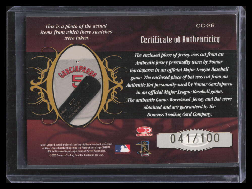 2003 Timeless Treasures Classic Combos Nomar Garciaparra Dual Bat Jersey 41/100