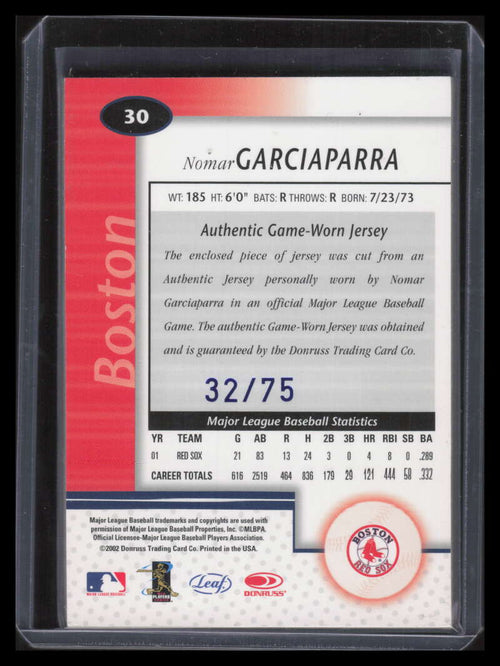 2002 Leaf Certified Mirror Blue 30 Nomar Garciaparra Jersey 32/75