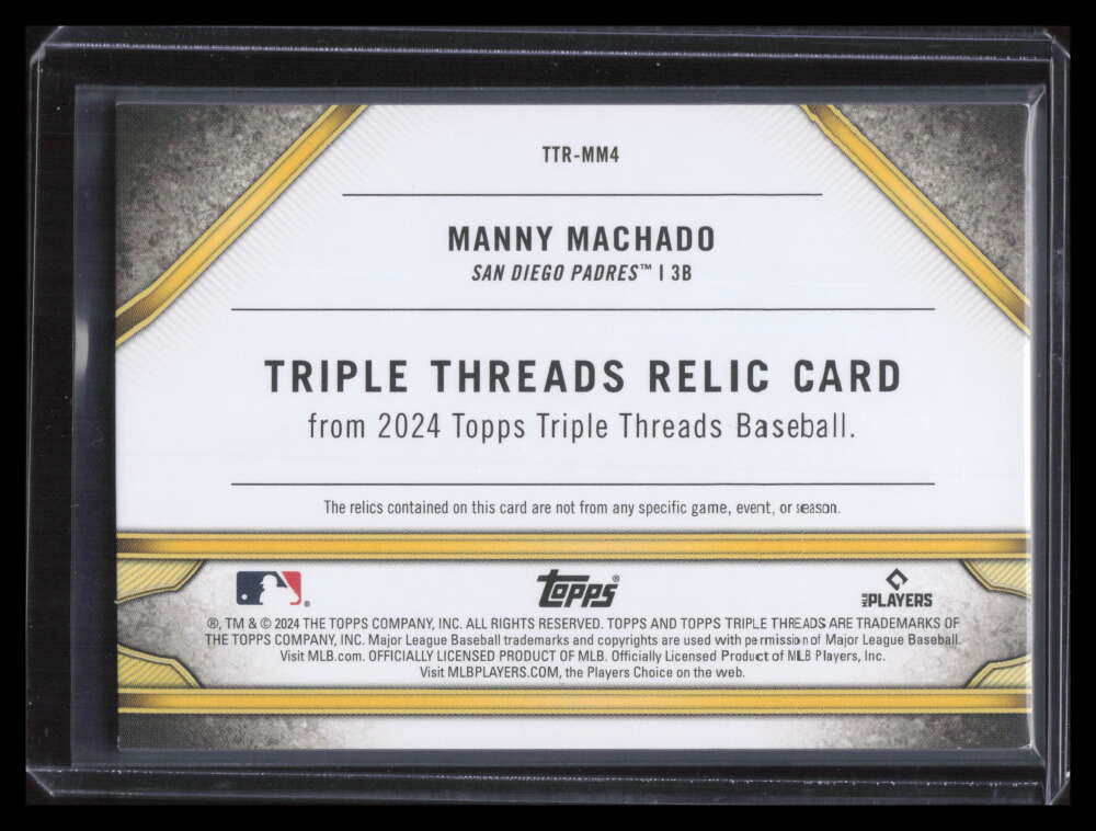 2024 Topps Triple Threads Relics Emerald ttrmm4 Manny Machado Jersey 17/18