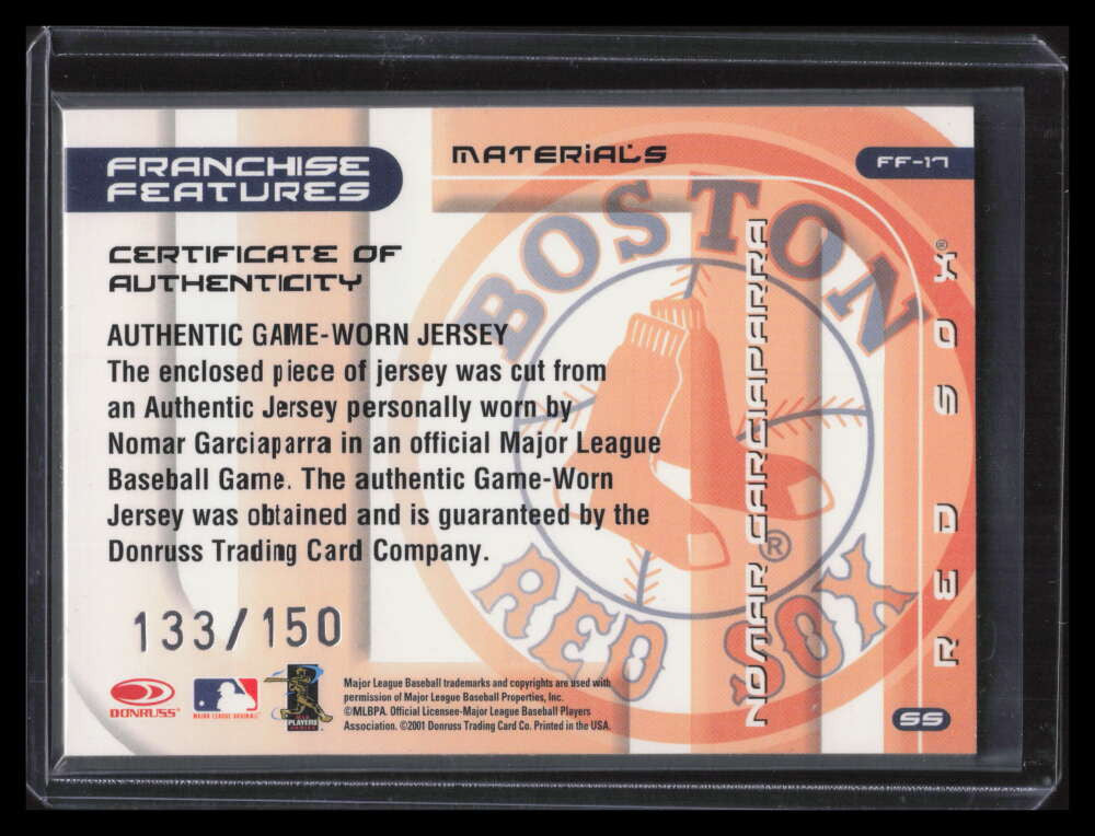 2002 Donruss Best of Fan Club Franchise Features Nomar Garciaparra Jersey /150