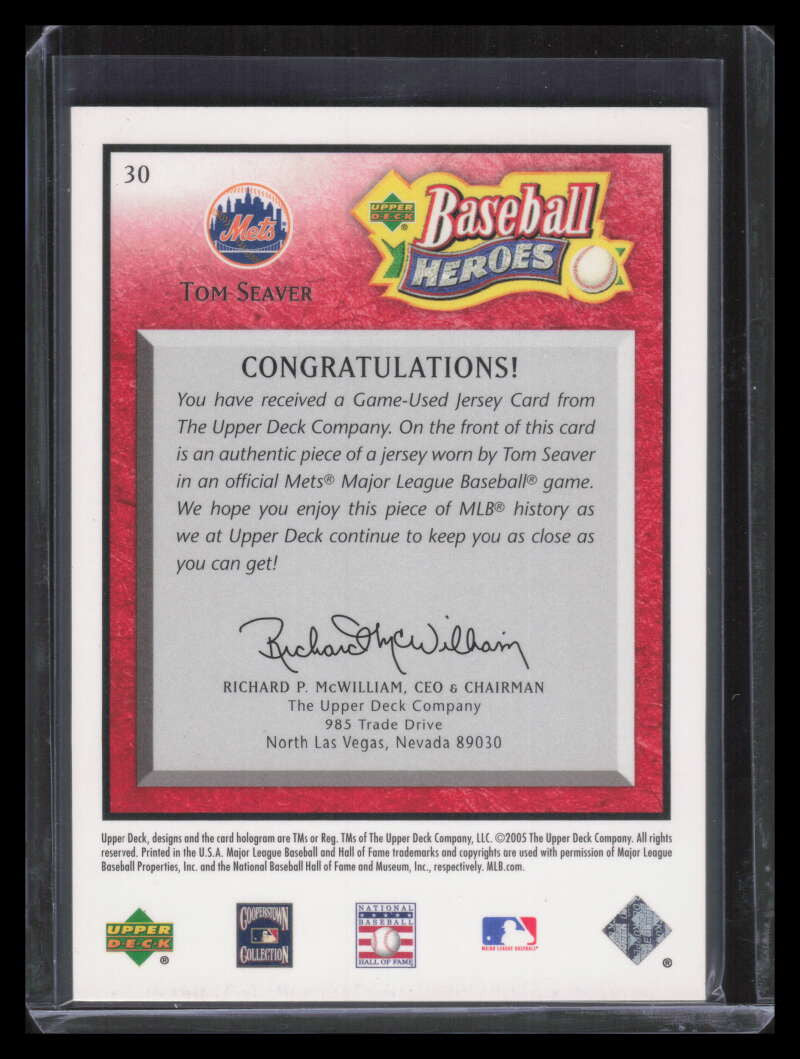 2005 Upper Deck Baseball Heroes Memorabilia Red 30 Tom Seaver HDR Jersey 19/99