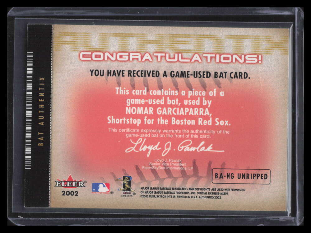 2002 Fleer Authentix Bat AuthenTIX Unripped BANG Nomar Garciaparra Bat 14/50