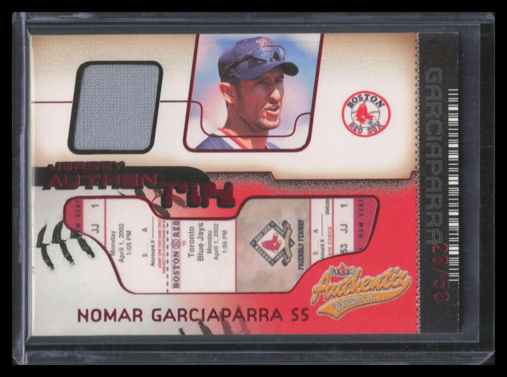 2002 Fleer Authentix AuthenTIX Unripped JANG Nomar Garciaparra Jersey 28/50