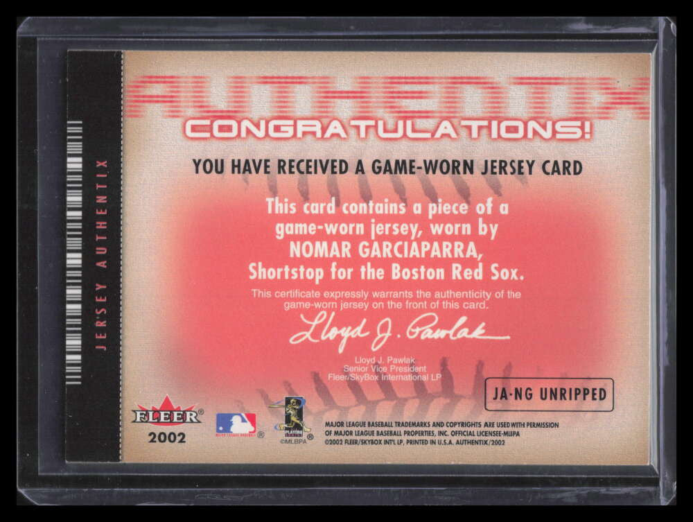 2002 Fleer Authentix AuthenTIX Unripped JANG Nomar Garciaparra Jersey 28/50