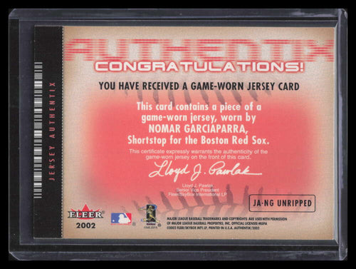 2002 Fleer Authentix AuthenTIX Unripped JANG Nomar Garciaparra Jersey 28/50