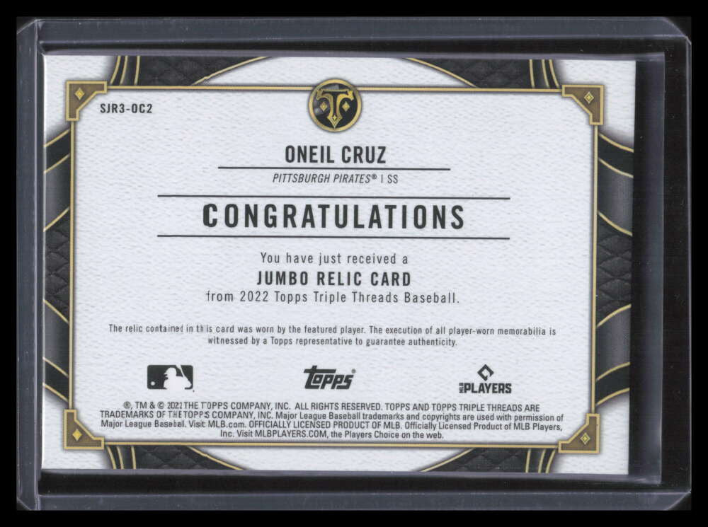 2022 Topps Triple Threads Jumbo Relics Emerald Oneil Cruz Rookie Jersey 14/27