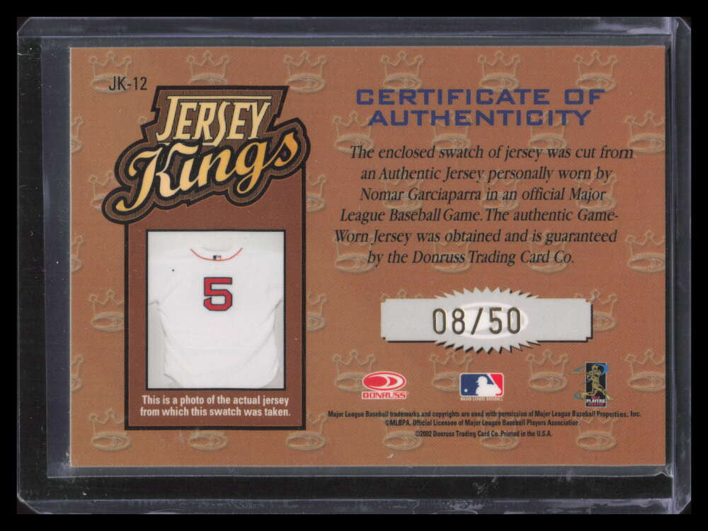 2002 Donruss Jersey Kings Studio Series jk12 Nomar Garciaparra Jersey 8/50