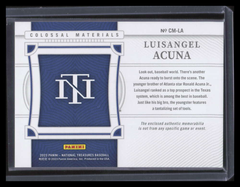 2023 Panini National Treasures Colossal Luisangel Acuna Rookie Jumbo Patch 6/10