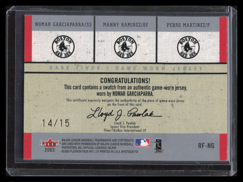2003 Fleer Mystique Rare Finds Gold NG Ramirez Martinez Garciaparra Jersey 14/15