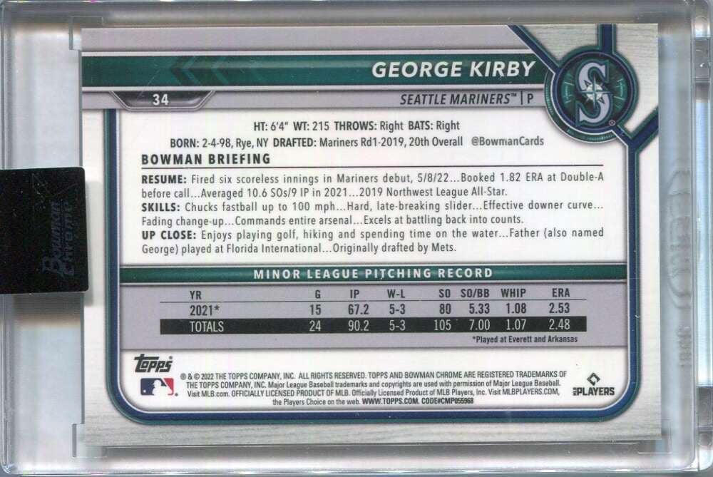 2022 Bowman Chrome X Green X-Fractor 34 George Kirby Rookie 21/31