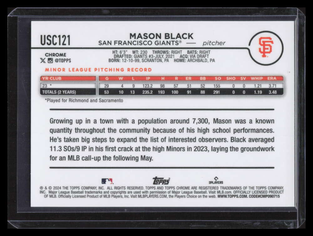 2024 Topps Chrome Update Orange Refractor usc121 Mason Black Rookie 24/25