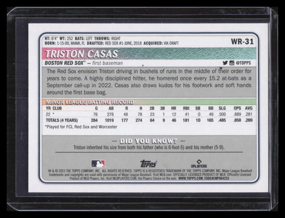 2023 Topps Big League Wrapper Redemption Gold Foil Triston Casas Rookie 38/50