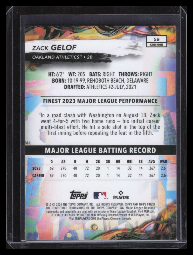 2024 Finest Black Refractor 59 Zack Gelof Rookie 20/20 Common