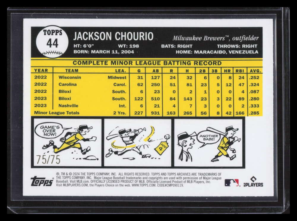 SOLD 160327 2024 Topps Archives Aqua Sparkle Foilboard 44 Jackson Chourio Rookie 75/75