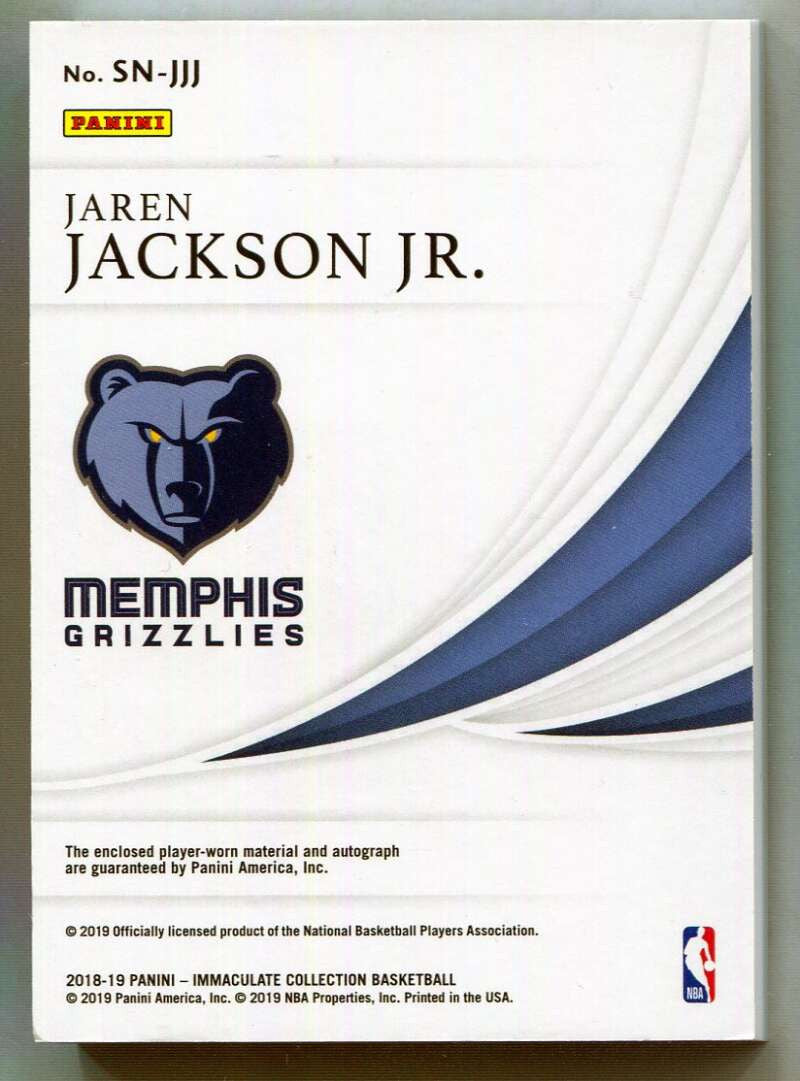 2018-19 Immaculate Sneaker Swatches 41 Jaren Jackson Jr. Rookie Sneaker Auto 3/3