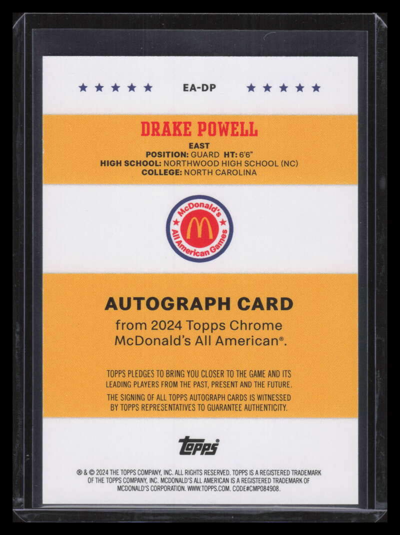 2024 Topps McDonald's All American Event Autographs Drake Powell RC Auto F05241