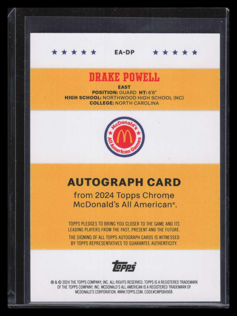 2024 Topps McDonald's All American Event Autographs Drake Powell RC Auto F05242